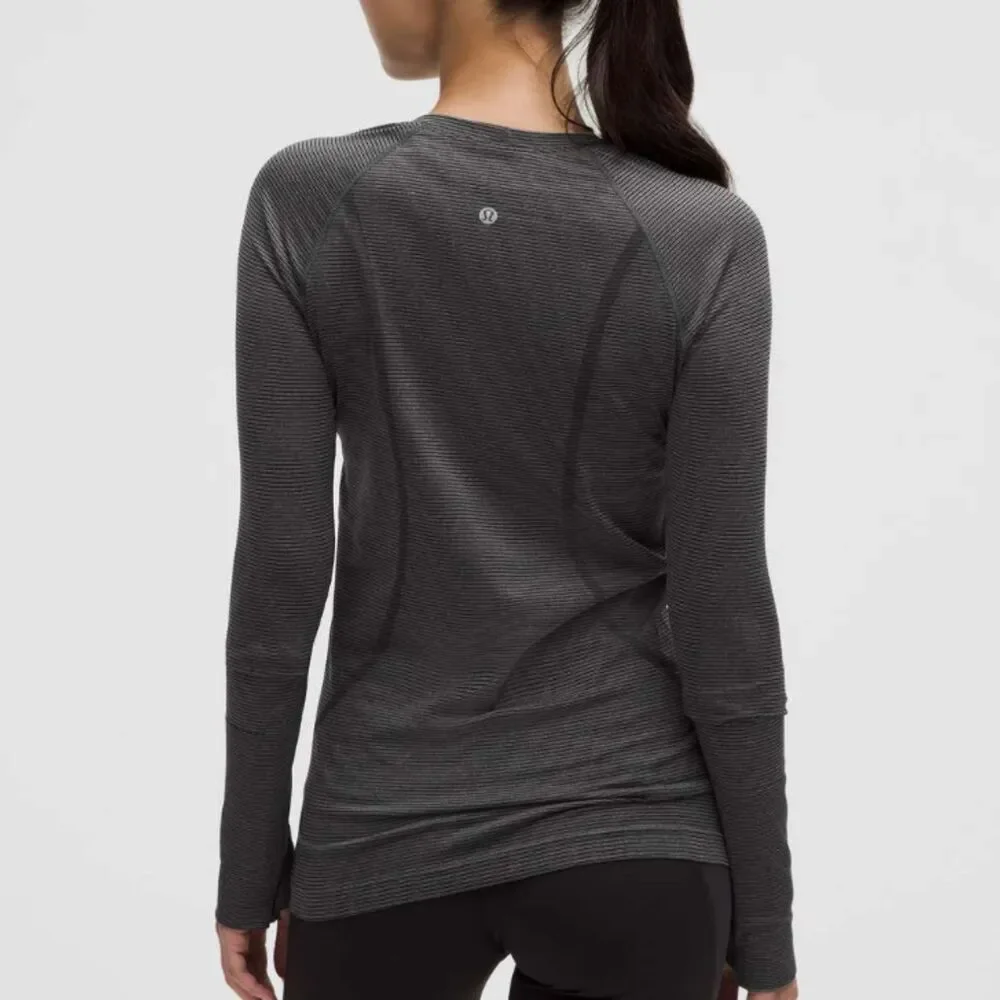 Lululemon Swiftly Tech Long-Sleeve Shirt 2.0 Hip Length Stripe Black Size 10